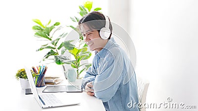 Video conference, Work from home, Asian man making video call to business team with virtual web, Contacting colleague by Stock Photo