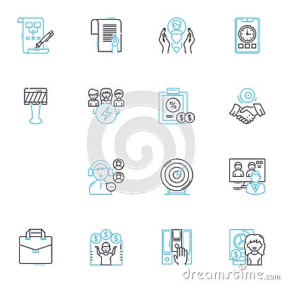 Video conferencing linear icons set. Remote, Virtual, Collaboration, Communication, Convergence, Connectivity Vector Illustration