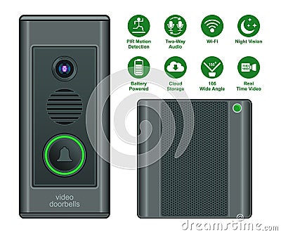 video doorbells realistic cartoon isolated white background Vector Illustration