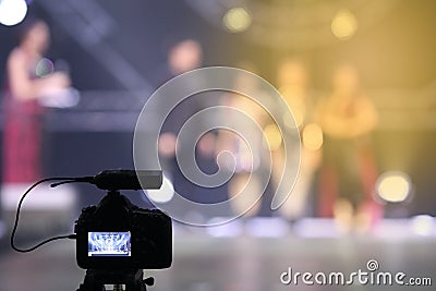 Video DSLR Camera social network live recording on interview session of contest Stock Photo