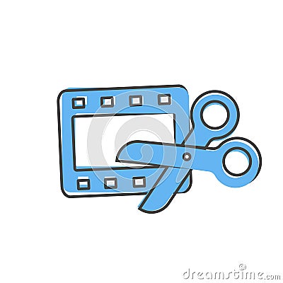 Video edit icon. Scissors and film icon on white isolated background Vector Illustration