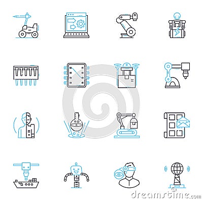 Video Editing linear icons set. Footage , Cutter , Timeline , Effects , Transitions , Keyframes , Rendering line vector Vector Illustration