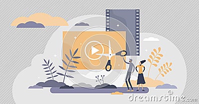 Video editing software app for visual communication tiny persons concept Vector Illustration