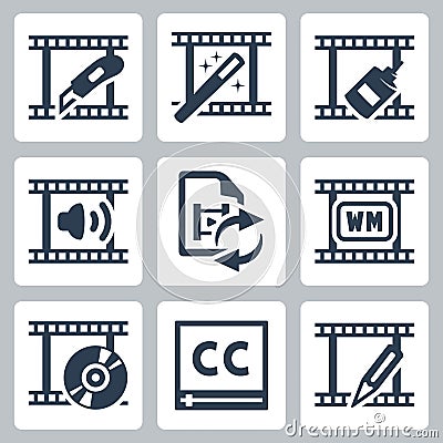Video editor and converter icons Vector Illustration