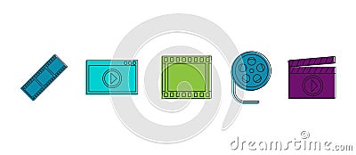 Video file icon set, color outline style Vector Illustration