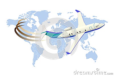 Airplan on world map shape Vector Illustration