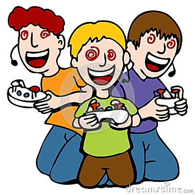 Video Game Addicted Kids Vector Illustration