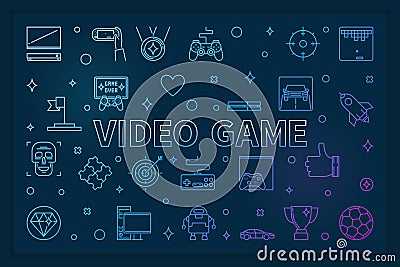 Video Game blue horizontal banner - vector linear illustration Vector Illustration