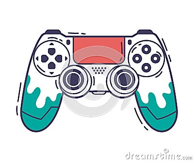 Video Game Console, Gamepad Controller, Game Player Gadget Hand Drawn Vector Illustration Vector Illustration