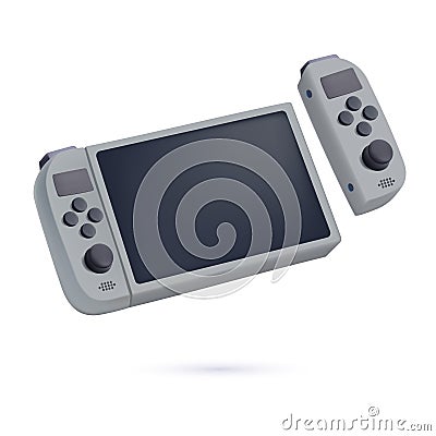 Video game console, joy con controller. Screen attachment for playing videogame. Joycon accessory, device, gadget 3D Vector Illustration