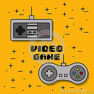 Video game control different buttons yellow background Vector Illustration