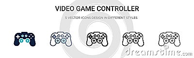 Video game controller icon in filled, thin line, outline and stroke style. Vector illustration of two colored and black video game Vector Illustration