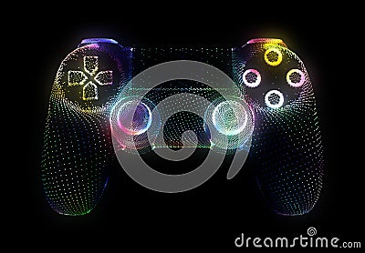 Video game controllers made of multicolored particles on black background Cartoon Illustration