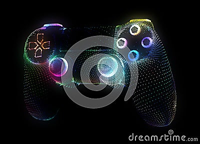 Video game controllers made of multicolored particles on black background Cartoon Illustration