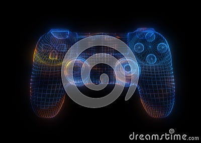 Video game controllers made of multicolored particles on black background Cartoon Illustration