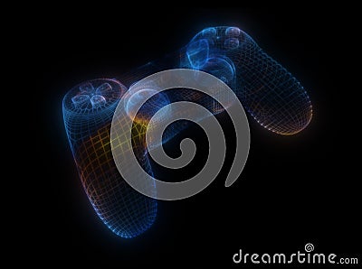 Video game controllers made of multicolored particles on black background Cartoon Illustration