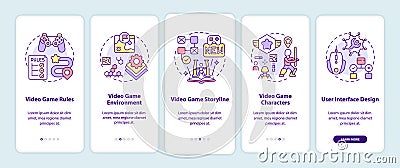 Video game design components onboarding mobile app page screen with concepts Cartoon Illustration