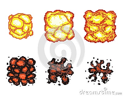 Video game explosion animation in pixel art Vector Illustration