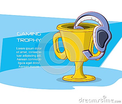 Video game headset with trophy Vector Illustration