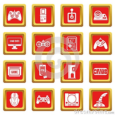 Video game icons set red Vector Illustration