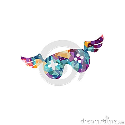 Video game joystick console with angel bird wing mosaic theme Vector Illustration