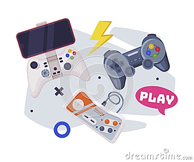Video Game Joysticks, Modern And Retro Gamepads Controllers Set Cartoon Vector Illustration Vector Illustration