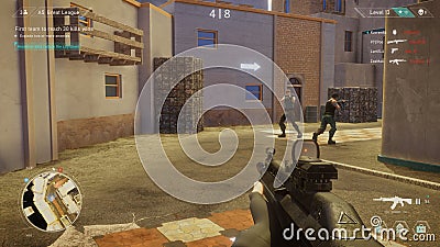 Video Game Mock-up Concept: Game play 3D Shooter Online Multiplayer Battle. Fun FPS for Pro Gamers Stock Photo