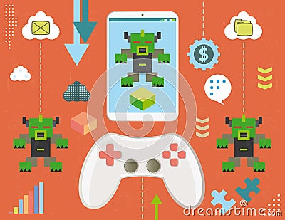 Video game virus in smartphone Vector Illustration