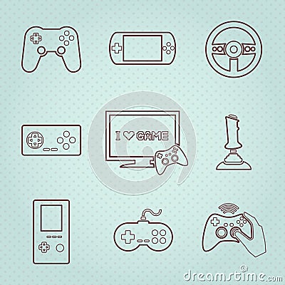 Video Games Controller Icons Set Vector Illustration