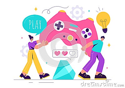 Video Games Vector Illustration with Programmers Playing Gamepad Controllers in Console Fights on Android, Mobile, and Computer Vector Illustration