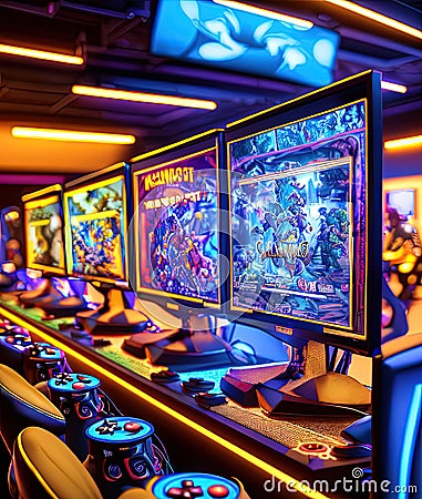 Video Gaming Centres Commercial Business. Generative AI. Stock Photo