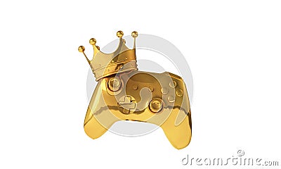 Video gaming gold winning medal. Game controller with a golden crown. 3D Rendering Stock Photo