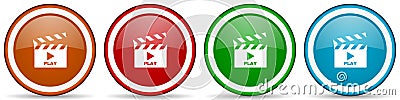 Video glossy icons, set of modern design buttons for web, internet and mobile applications in four colors options isolated on Stock Photo