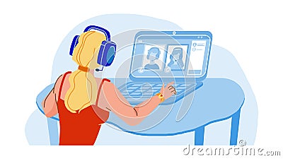 Video Group Call Woman Online Conversation Vector Vector Illustration