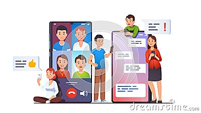 Video group conference call on phone screens Vector Illustration