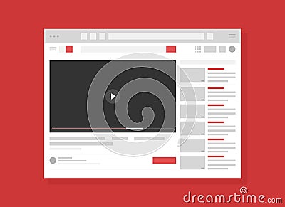 Video hosting service page flat vector illustration. Internet website, webpage UI, UX layout. Blank browser window Vector Illustration