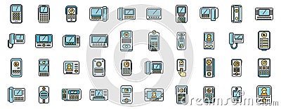 Video intercom icons set vector color line Vector Illustration