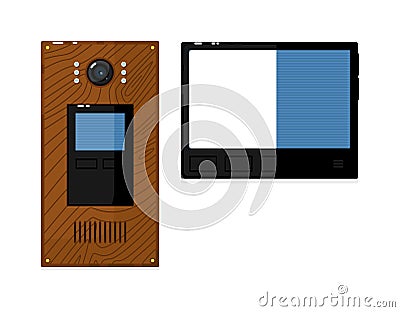 Video intercom system with display isolated on white Vector Illustration