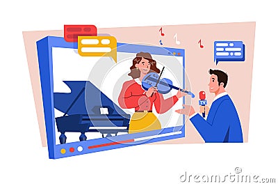 Video interview with musician Illustration concept on white background Vector Illustration