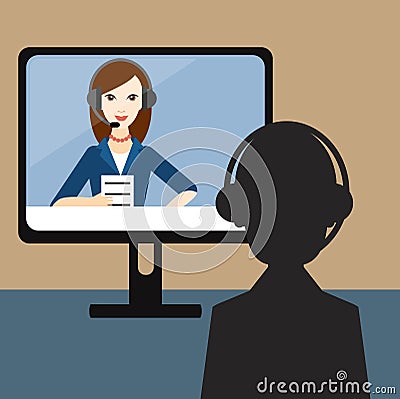 Video Job interview. Officer and candidate. Vector Illustration