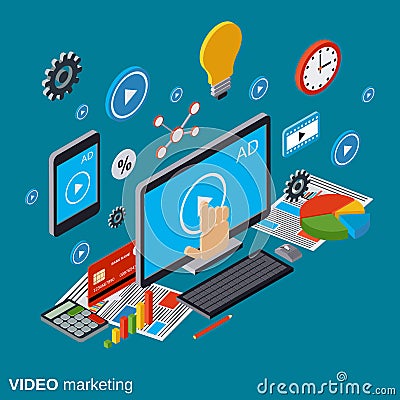 Video marketing, advertising, promotion vector concept Vector Illustration