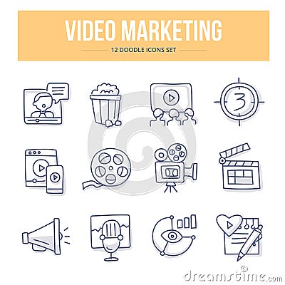 Video Marketing Doodle Icons Vector Illustration