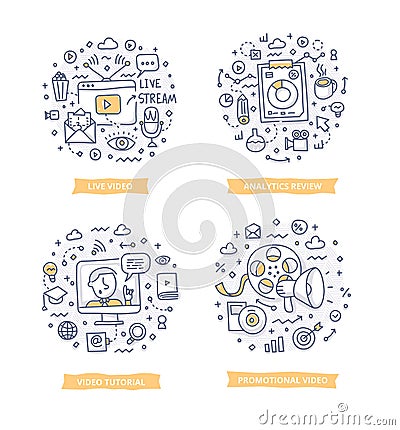 Video Marketing Doodle Illustrations Vector Illustration