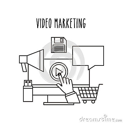 Video marketing flat line icons Vector Illustration