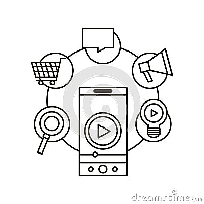 Video marketing flat line icons Vector Illustration