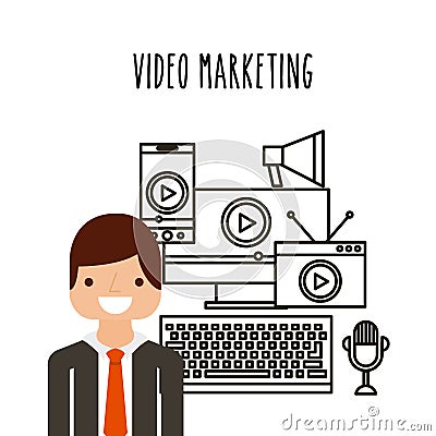 Video marketing flat line icons Vector Illustration