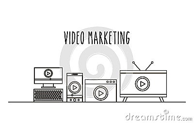 Video marketing flat line icons Vector Illustration