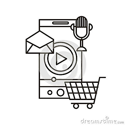 Video marketing flat line icons Vector Illustration