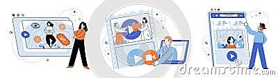 Video marketing. Video marketing leverages power storytelling to connect with viewers on emotional level Vector Illustration