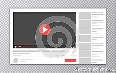 Video and Media player Interface template. Browser window with video player. Web site mock up. User Comments. Vector Vector Illustration